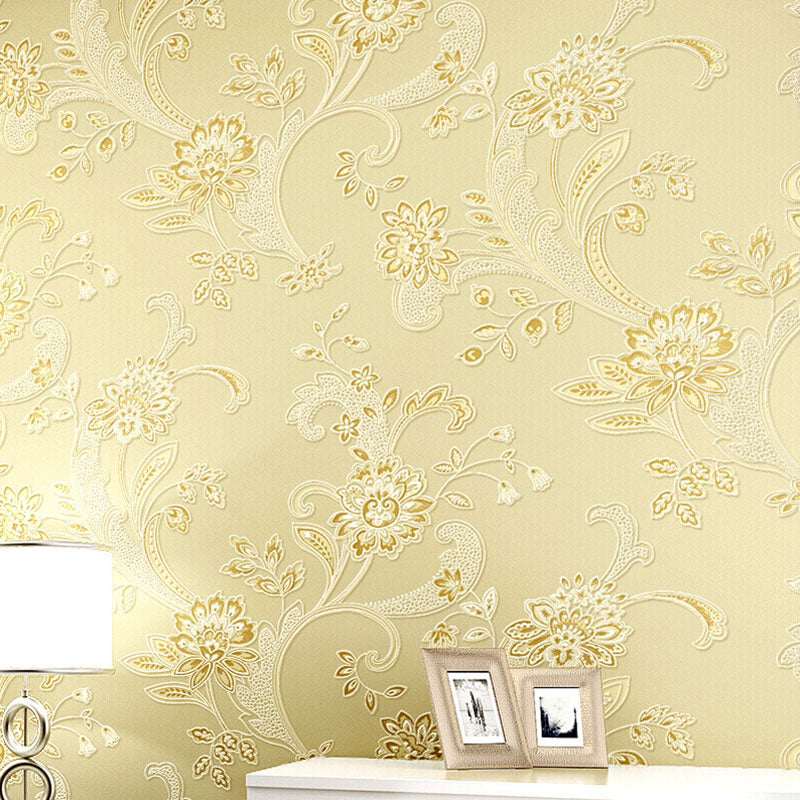 Blossoms and Leaves Wallpaper Roll for Guest Room in Pastel Color, 33-foot x 20.5-inch Yellow Clearhalo 'Country wall decor' 'Rustic' 'Wallpaper' Wall Decor' 991857