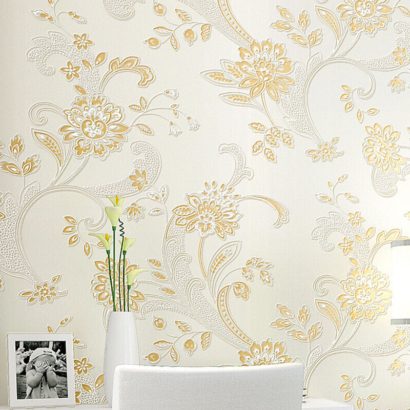 Blossoms and Leaves Wallpaper Roll for Guest Room in Pastel Color, 33-foot x 20.5-inch Beige Clearhalo 'Country wall decor' 'Rustic' 'Wallpaper' Wall Decor' 991860