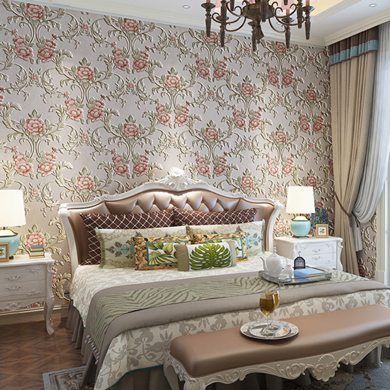 33' x 20.5" Flowers Wallpaper for Guest Room Decor Leaves Wall Covering in Neutral Color, Water-Resistant Pink Clearhalo 'Vintage wall decor' 'Vintage' 'Wallpaper' Wall Decor' 991912