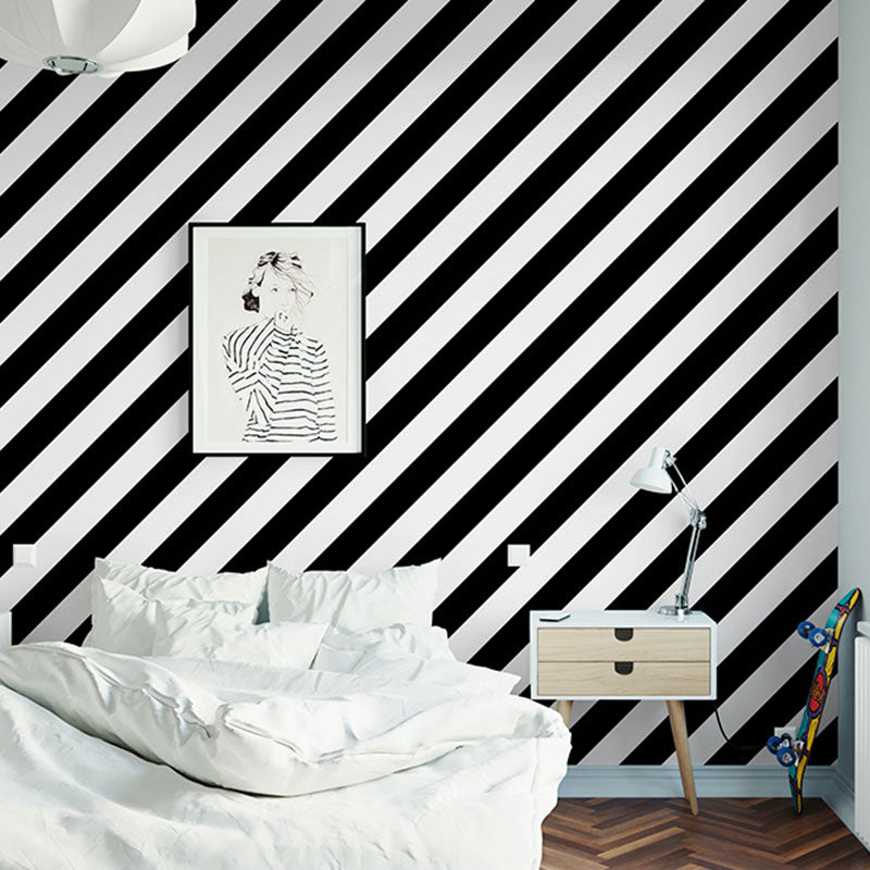 33' x 20.5" Nordic Wallpaper Roll for Accent Wall with Diagonal Stripe in Black and White Clearhalo 'Modern wall decor' 'Modern' 'Wallpaper' Wall Decor' 992116