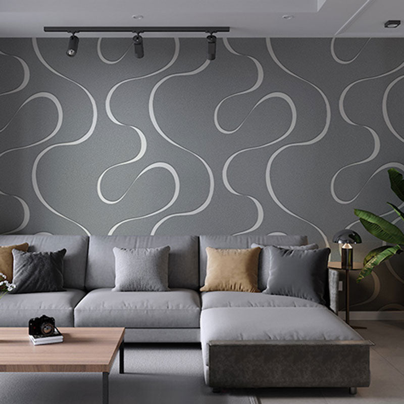 Simple Waving Lines Wall Art fin Neutral Color Guest Room Wallpaper Roll, 33' by 20.5" Clearhalo 'Wall Decor' 'Wallpaper' 992243