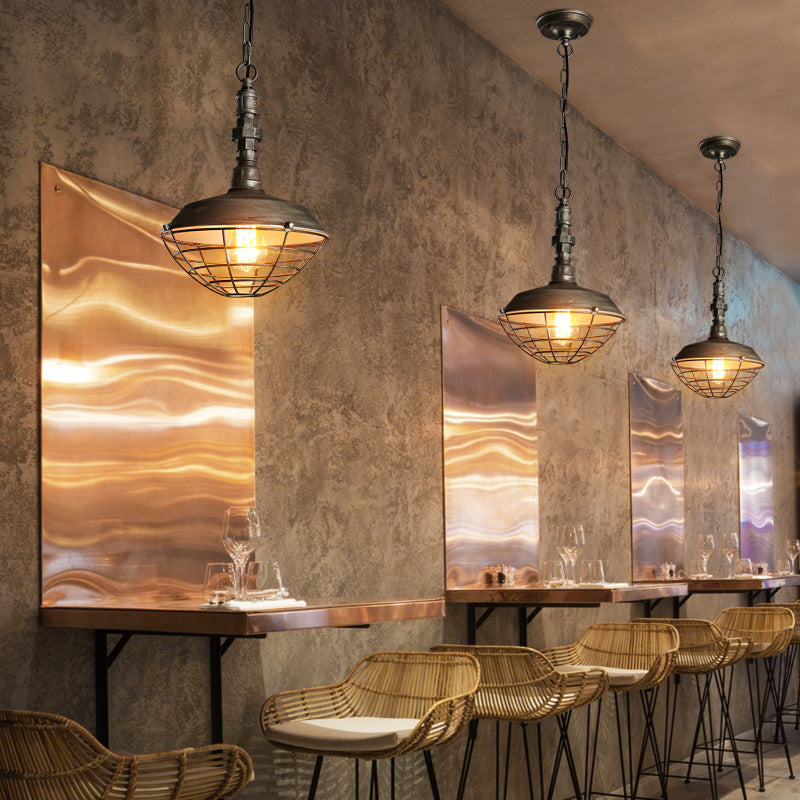 1 Bulb Barn Hanging Light with Wire Guard Shade Rustic Loft Bronze Finish Metal Pendant Lamp Clearhalo 'Art Deco Pendants' 'Cast Iron' 'Ceiling Lights' 'Ceramic' 'Crystal' 'Industrial Pendants' 'Industrial' 'Metal' 'Middle Century Pendants' 'Pendant Lights' 'Pendants' 'Tiffany' Lighting' 99673