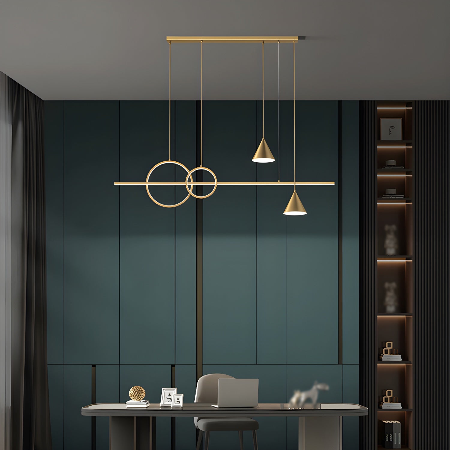 Modern Brass Island Light with 5 Lights and Adjustable Hanging Length