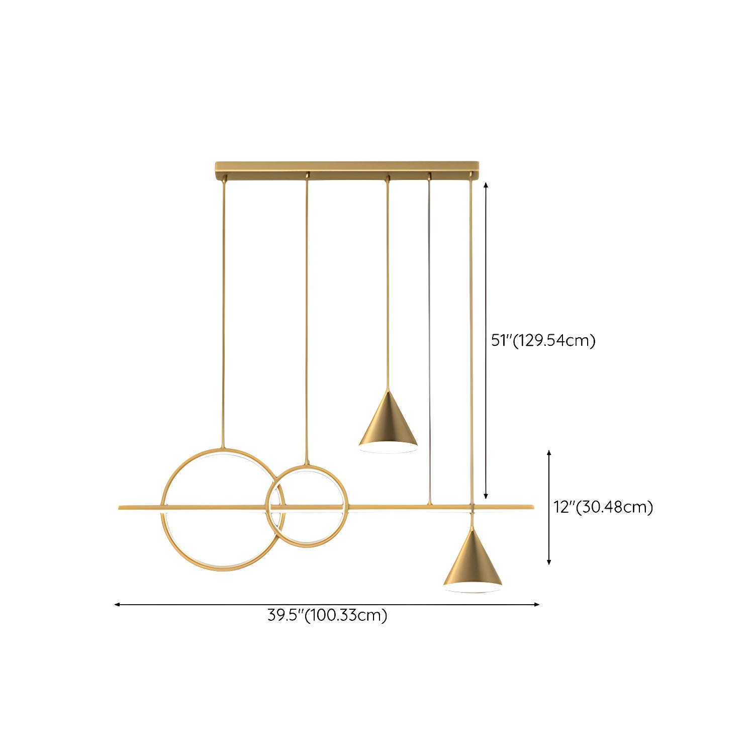 Modern Brass Island Light with 5 Lights and Adjustable Hanging Length