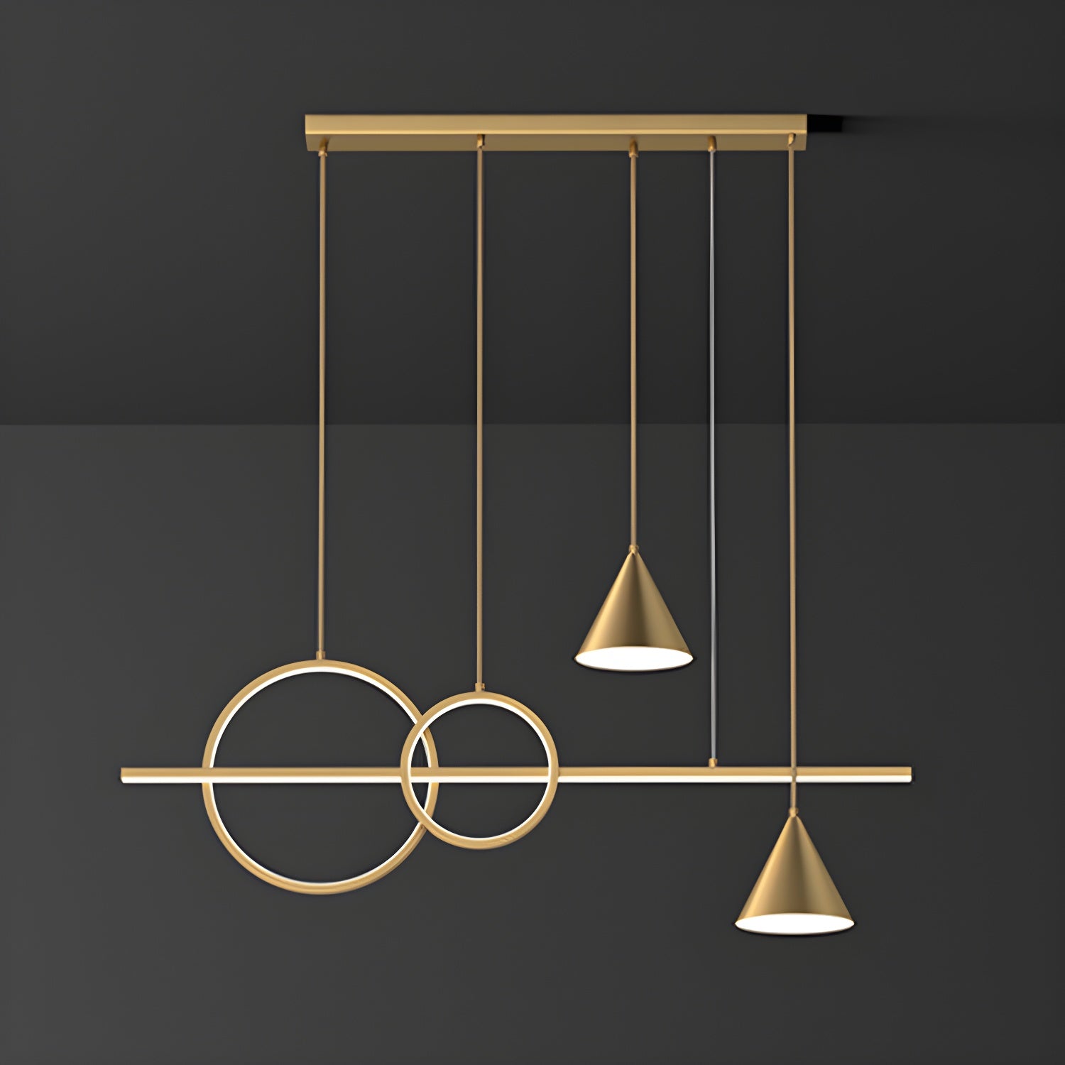 Modern Brass Island Light with 5 Lights and Adjustable Hanging Length