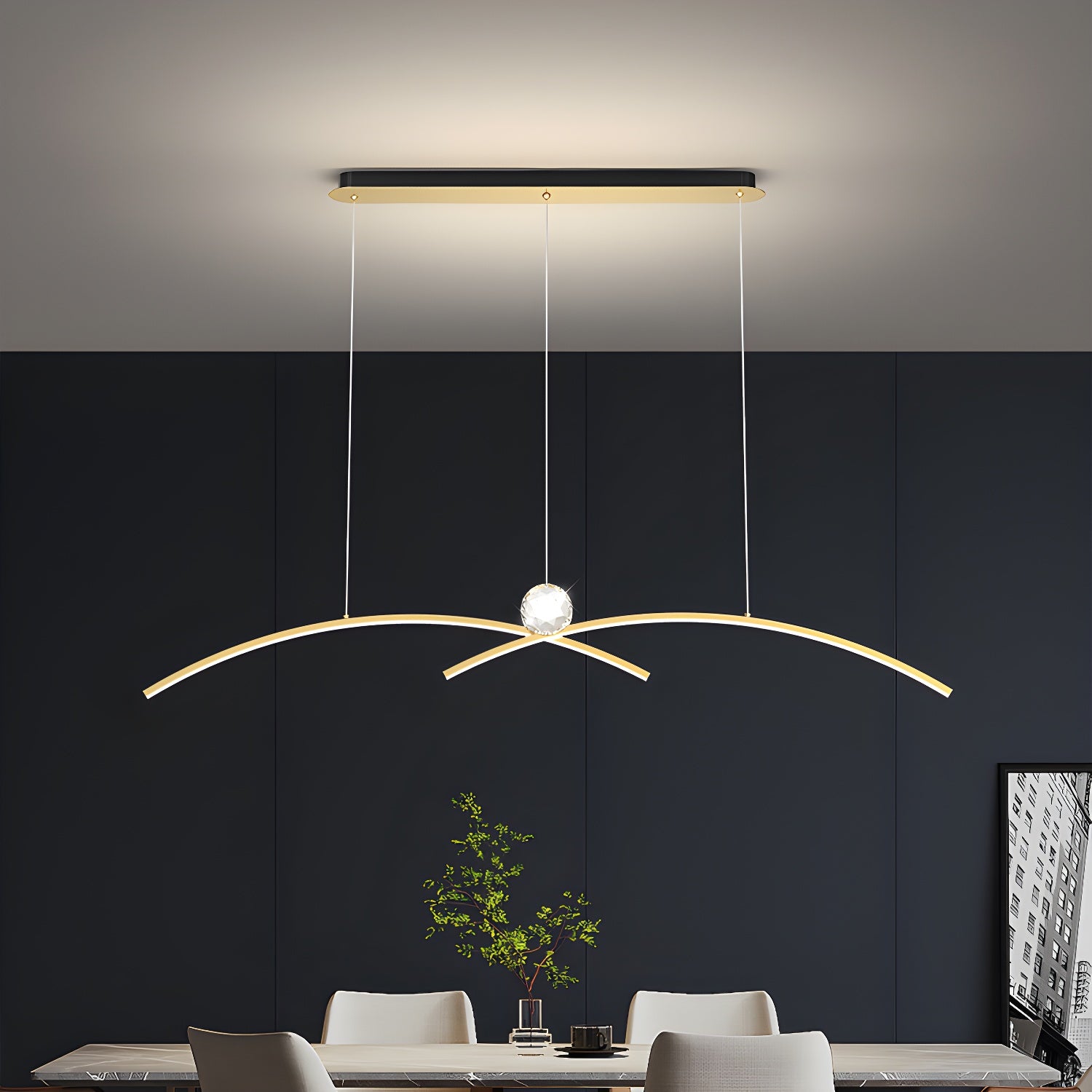 Modern Crystal Island Light with 3 Lights and Adjustable Hanging Length