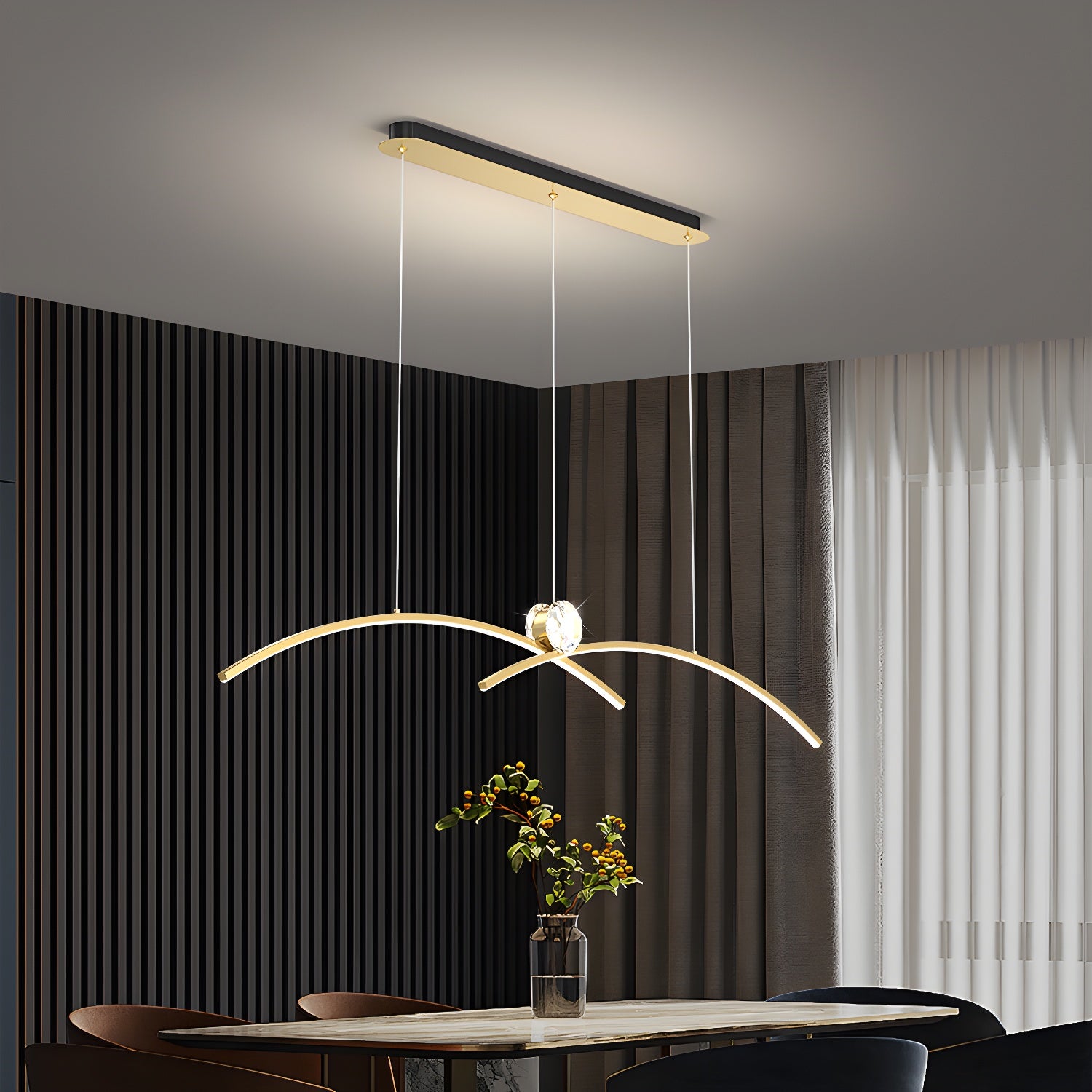 Modern Crystal Island Light with 3 Lights and Adjustable Hanging Length