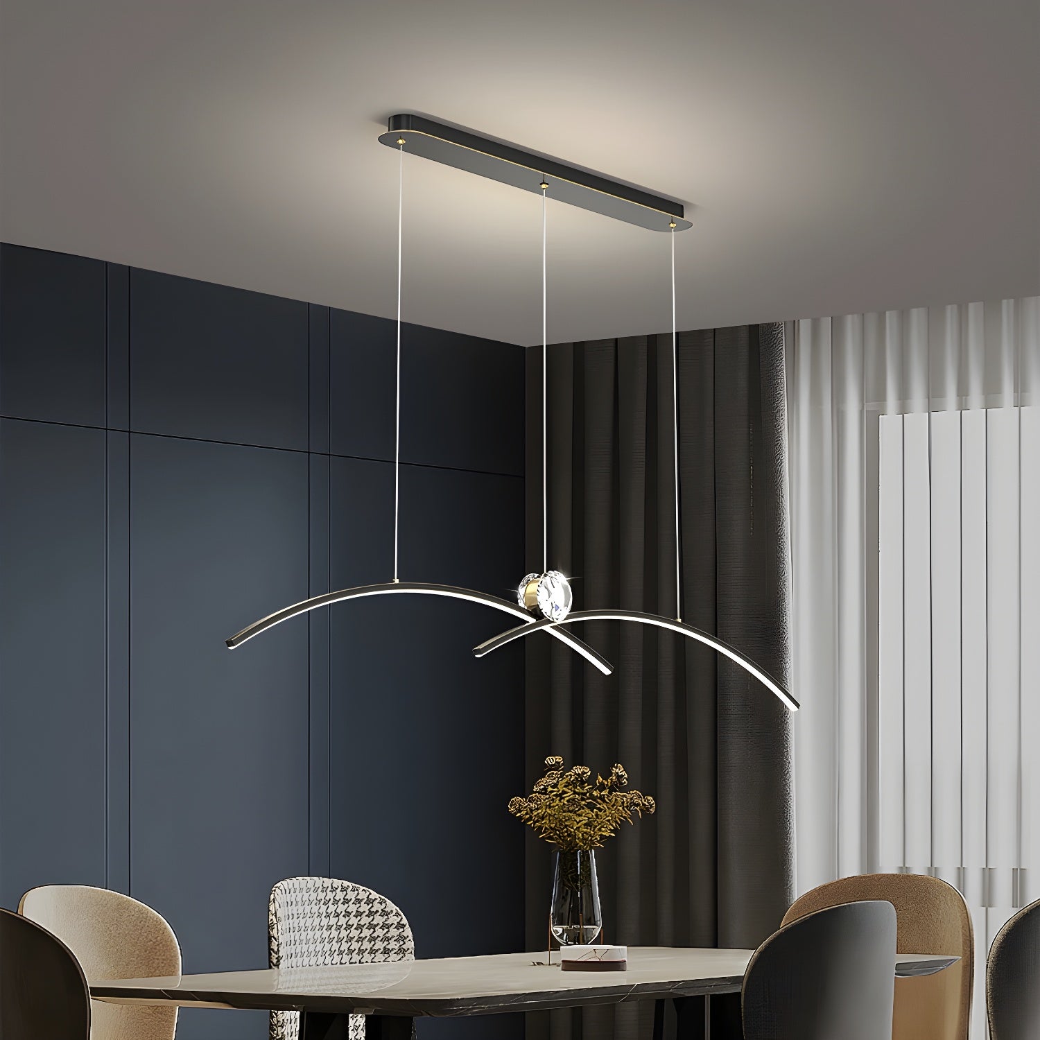 Modern Crystal Island Light with 3 Lights and Adjustable Hanging Length