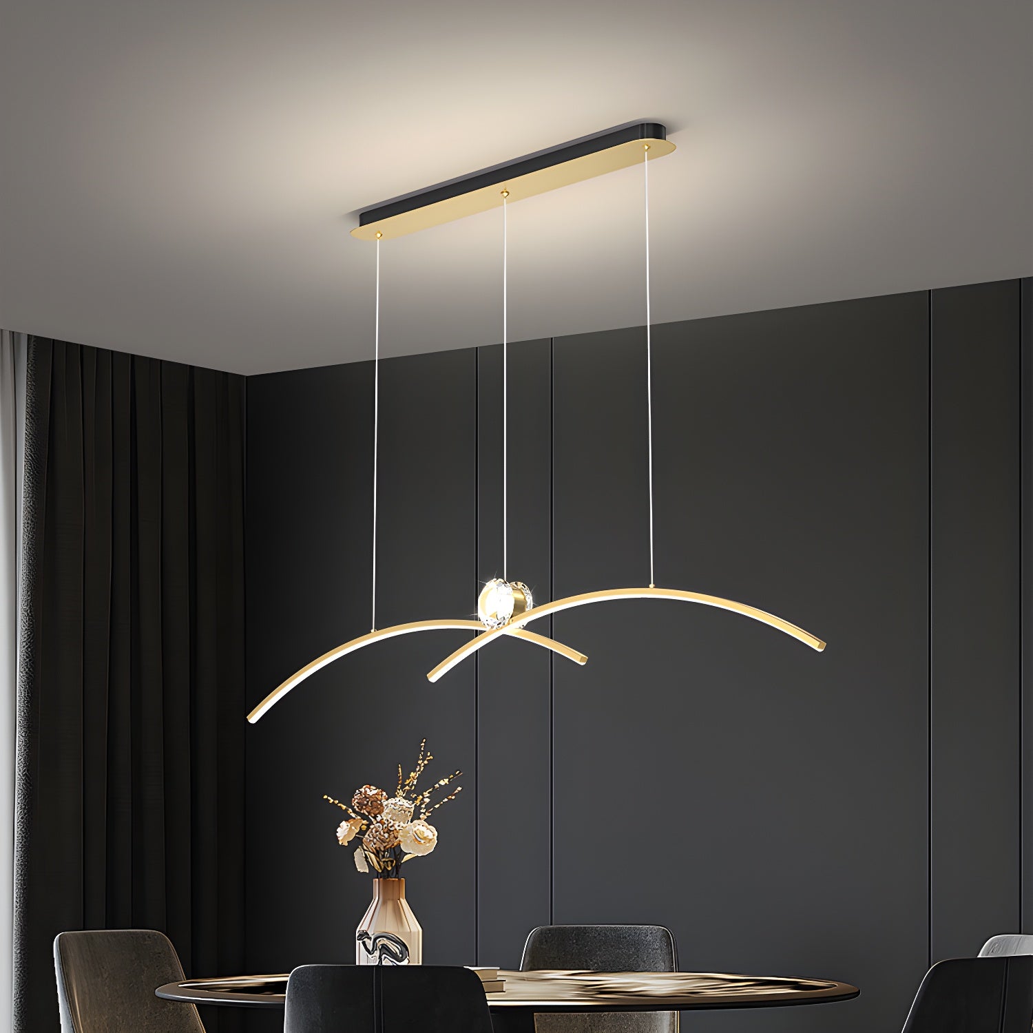 Modern Crystal Island Light with 3 Lights and Adjustable Hanging Length