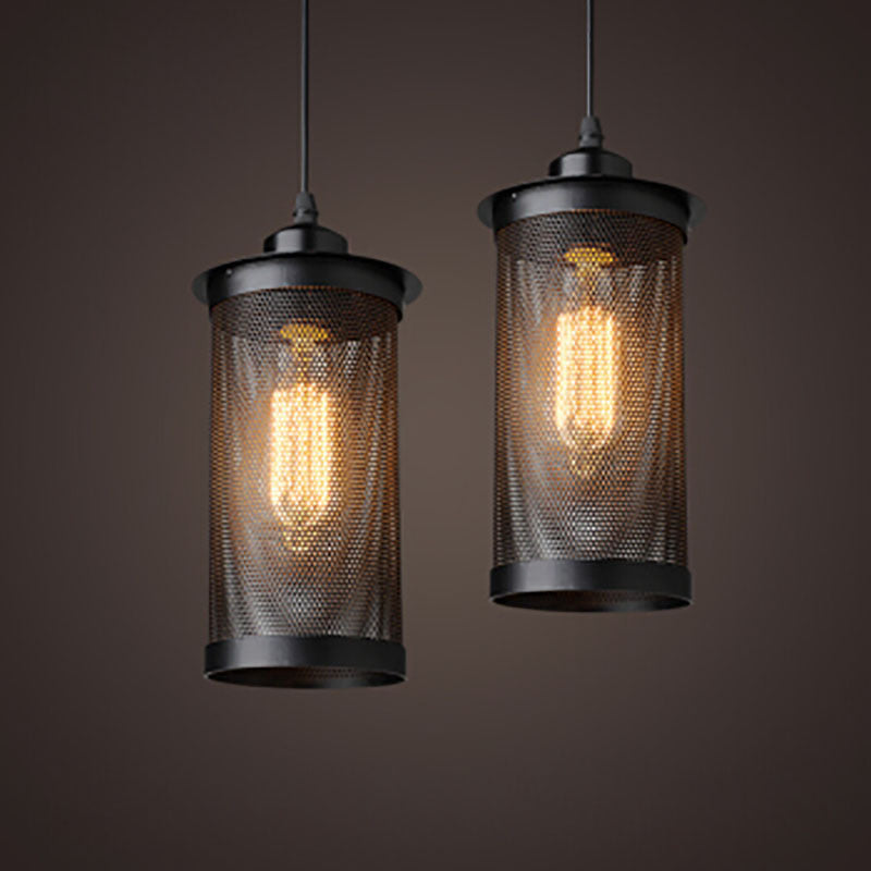 Metal Black/Rust Hanging Pendant Lamp Cylindrical 1 Head Industrial Ceiling Lighting with Mesh Cage Shade Clearhalo 'Art Deco Pendants' 'Black' 'Cast Iron' 'Ceiling Lights' 'Ceramic' 'Crystal' 'Industrial Pendants' 'Industrial' 'Metal' 'Middle Century Pendants' 'Pendant Lights' 'Pendants' 'Rustic Pendants' 'Tiffany' Lighting' O1CN019DuEgx2NSBvzmrnjV__2672839961-0-cib