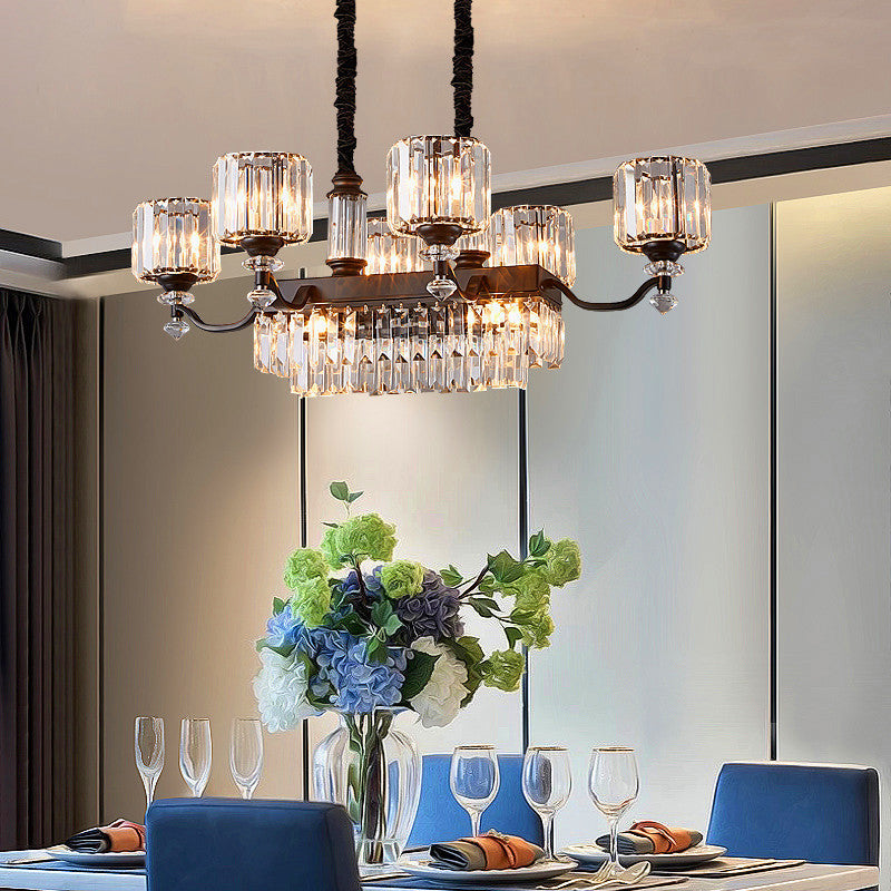 Cylinder Restaurant Island Light Fixture Contemporary Prismatic Crystal 9-Bulb Black Hanging Pendant Black Clearhalo 'Ceiling Lights' 'Island Lights' Lighting' O1CN01SBS9it1ueu7xPiMJG__1948426063-0-cib