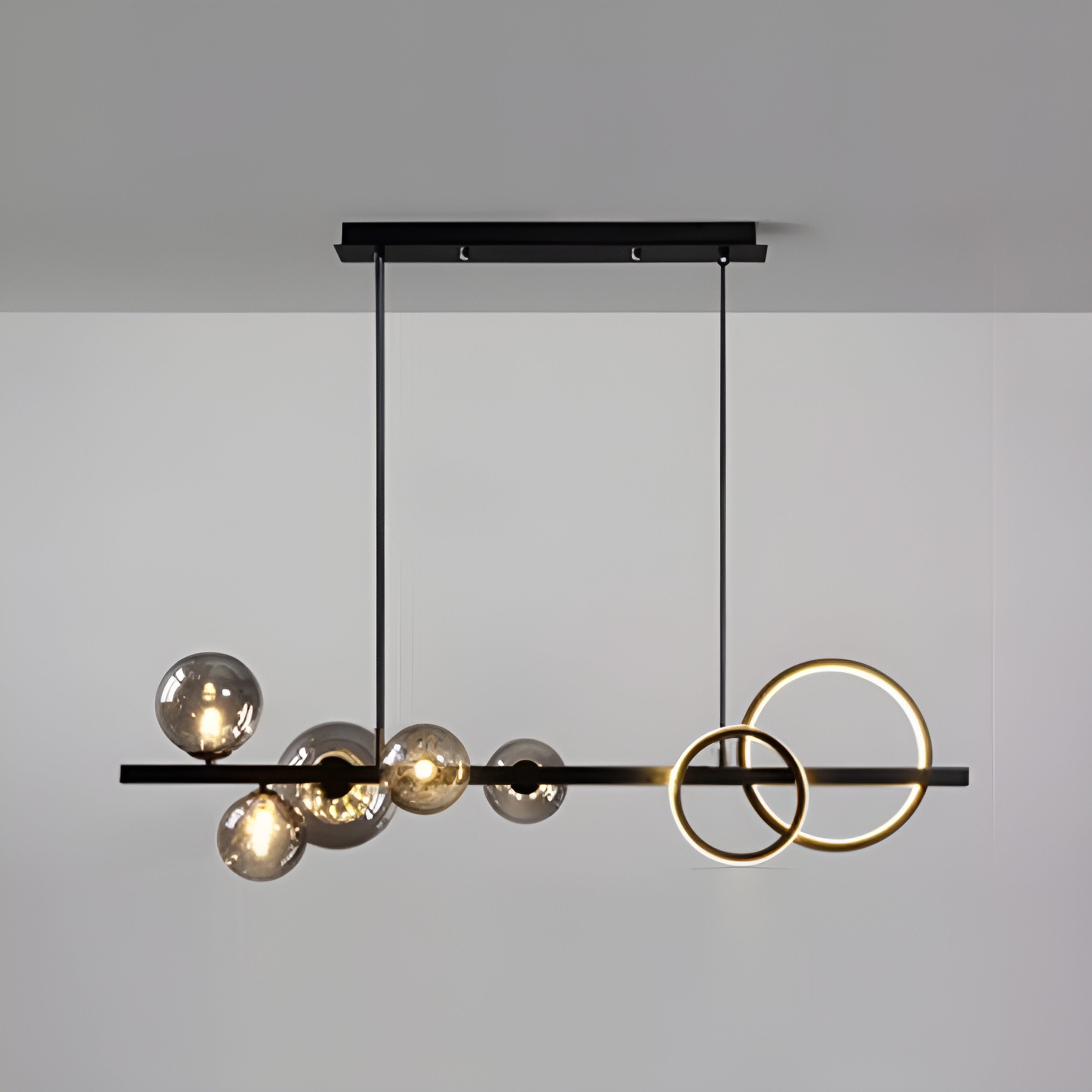 Contemporary Globe Glass Hanging Pendant Lights in Black for Dining Room
