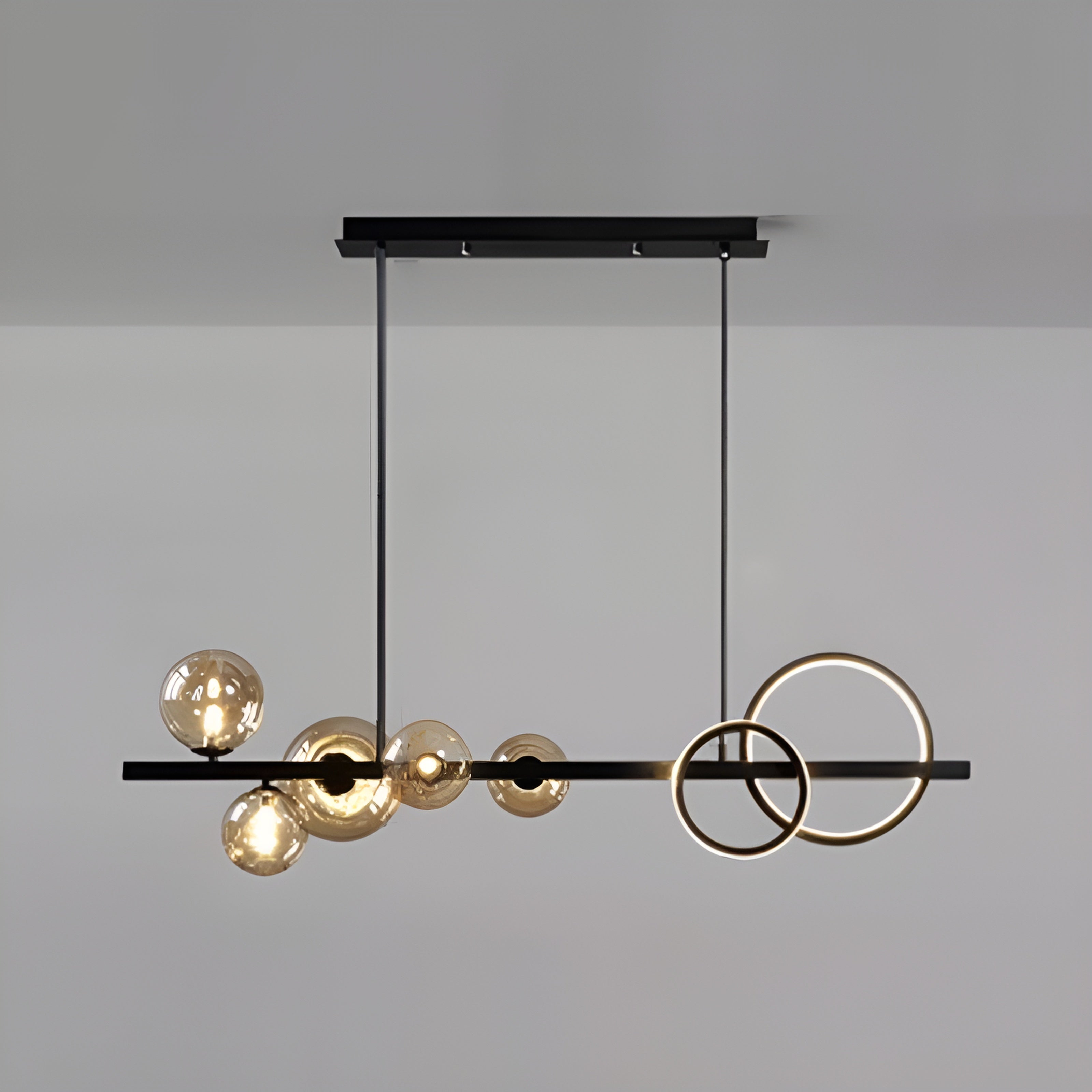 Contemporary Globe Glass Hanging Pendant Lights in Black for Dining Room